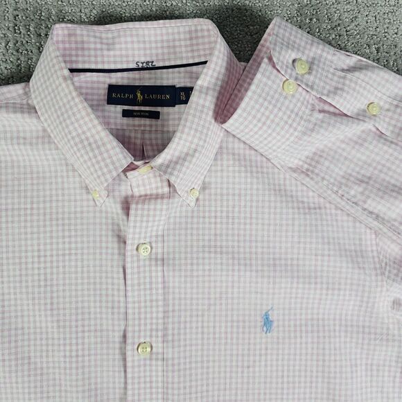 Ralph Lauren Button Down Shirt Mens XL Pink Checked Non Iron‎ Preppy Long Sleeve - Picture 1 of 8